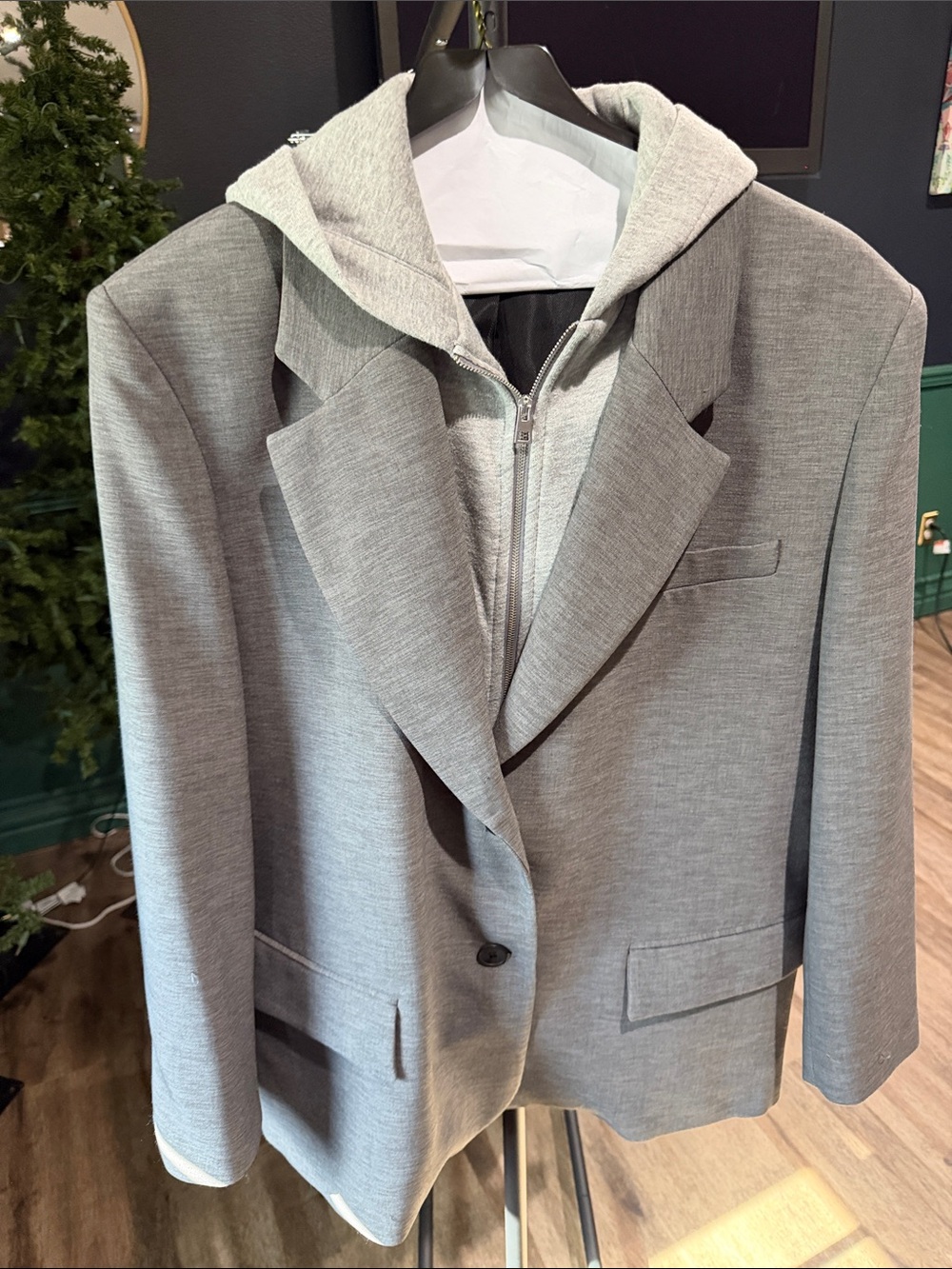 Zara Light Gray Blazer with Hoodie Insert